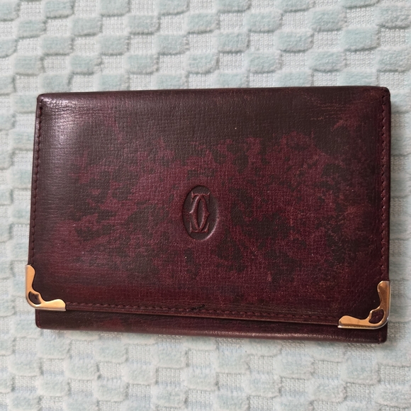 Cartier Handbags - Cartier Deep Red Leather Card/ ID Holder with Gold Details